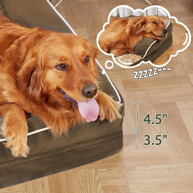 Orthopedic Dog Beds for Extra Large Dogs, Waterproof Egg Crate Foam XL Dog Bed with Sides 41x27Inch, Washable Big Dogs Couch Beds with Removable Cover and Nonskid Bottom, Brown