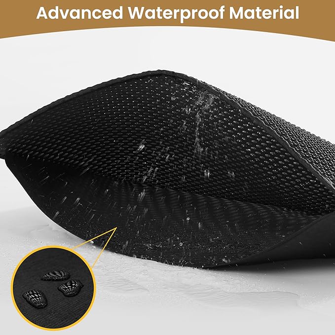 Cat Litter Mat 30x24 Inches, Honeycomb Double Layer Traps Litter & Waterproof Leatherette Bottom Prevents Urine Leaks, Durable & Easy Clean Pet Floor Protector for Cat Litter Box Area（Black）