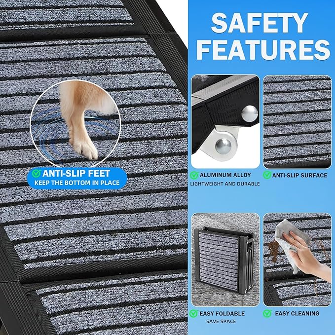 Dog Ramp for Car, 67'' Portable Pet Ramp for Large Dogs Up to 250 LBS, 17.3" Wide Folding Dog Ramp, with Anti-Slip Rug Surface, Outdoor Dog Ramps for SUV Car & Truck