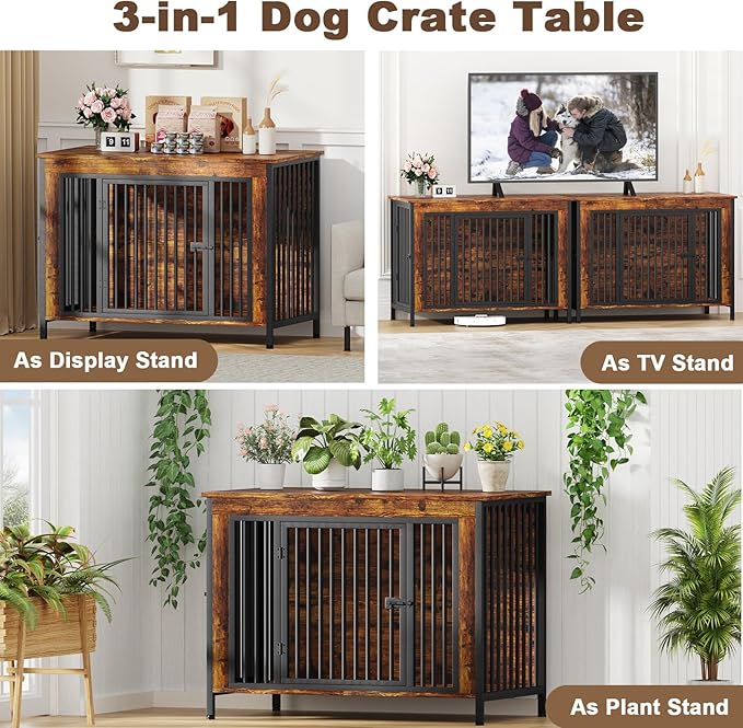 EasyCom Dog Crate Furniture for 1 or 2 Dogs, Heavy Duty Single/Double Dog Crates for Small/Medium/Large Dogs, Dog Kennel Furniture Indoor as TV Stand, Extra Large Size 47.24" L(65-92 Pounds), Brown