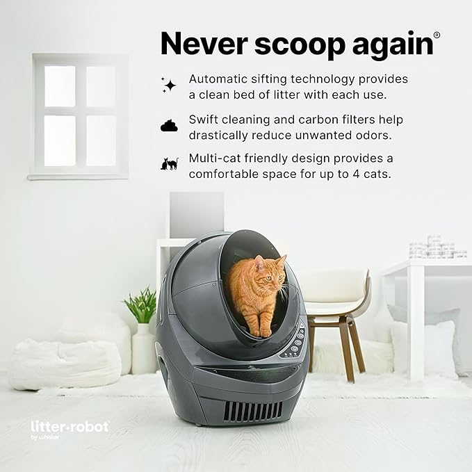 Litter-Robot 3 Connect by Whisker, Grey - Automatic, Self-Cleaning Cat Litter Box, Helps Reduce Litter Box Odors, Works with Almost Any Clumping Litter, WhiskerCare 1-Year Warranty