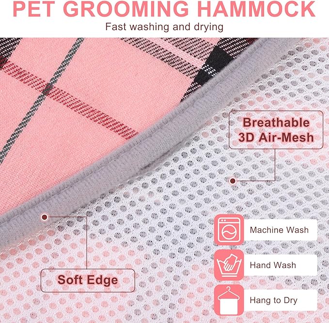 BEAUTYZOO Dog Grooming Hammock for Small Dogs Cat- Dog Sling for Nail Trimming/Clipping- Dog Hanging Harness Holder with Thick Fabric Neck Support & Strap Restraint Claw Care, Pink S