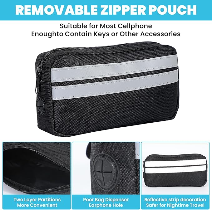 Hand Free Dog Leash with Pouch, Dog Leash for 2 Dogs with Dual Handles Retractable Dogs Walking Belt for Running Walking Jogging Pet Belt