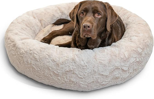 Best Friends by Sheri The Original Calming Donut Dog Bed – Washable Plush Pet Bed for Large Breeds up to 100 lbs, Lux Faux Fur, Oyster, Large (36" x 36")