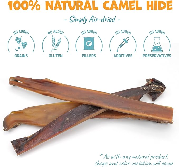 Camel Skin Dog Chews for Aggressive Chewers - Hypoallergenic Natural Collagen Sticks for Dental Health & Protein Boost - Long Lasting Treats for Large Dogs