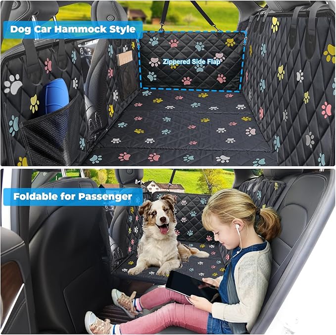 URPOWER Back Seat Extender for Dogs - Hard Bottom Dog Car Seat Cover Holds 550 lbs, Waterproof Dog Hammock Dogs Bed for Cars, SUVs, Pet Backseat Protector with Mesh Window & Large Space