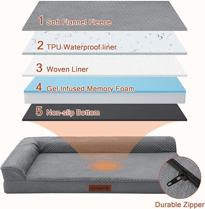 Orthopedic Dog Beds for Large Dogs, Memory Foam Dog Beds Large Sized Dogs, Washable Removable Cover, Nonskid Bottom, Waterproof, for Indoor, Outdoor, Crate ＆ Car Use, 41x27x6 Inches, Dark Grey