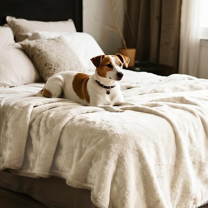 gogobunny Waterproof Bed Blanket, Reversible Sherpa Fleece Throw Blanket for Dog Puppy Cat, Furniture Cover Protects Bed Couch Sofa from Liquid Pee and Pet Fur (Cream, 50x60 inches)