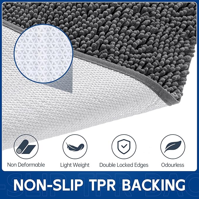 Chenille Absorbent Front Door Mat 72" x 48", Dog Door Mat for Muddy Paws, Trap Dirt Doormat, Mud Mat for Dogs, Washable Non Slip Outdoor Indoor Doormats for Entryway, Grey