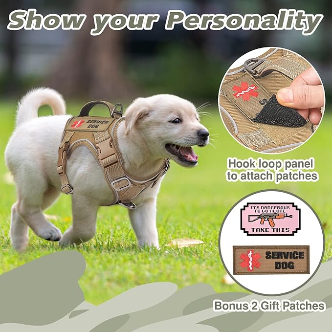 Tactical Dog Harness for Small Puppy, No Pull Military Service Dog Vest with Vertical Handle, Reflective Puppy Vest Harness for Outdoor Training (Khaki, XS)