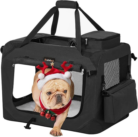 Feandrea 24 Inches Collapsible Soft Dog Crate, Portable Travel Dog Crate for Indoor and Outdoor Use, Dog Carrier Kennel with Safety Zippers, for Living Room, Car, Travelling, Camping, Black UPDC60H