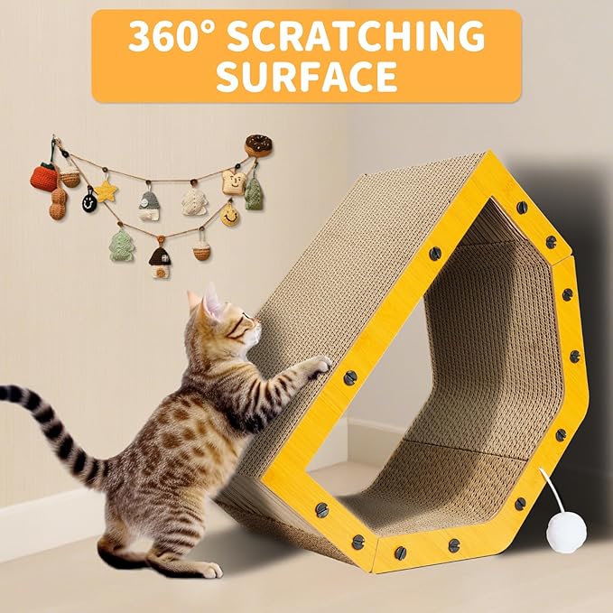 Cardboard Cat House - Large Cardboard Cat Scratcher Cozy Cats Lounger as Tunnel and Sofa, Cat Scratcher for Indoor Cats, Safe & Secure