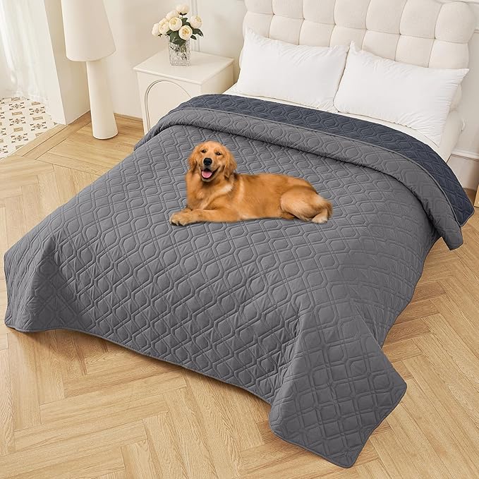Smiry Waterproof Dog Blanket, 82x102 Inch Soft Pet Bed Cover Reversible, Washable Sofa Couch Furniture Protector for Small Medium Large Dog Puppy Cat, Geometric, Grey/Dark Grey