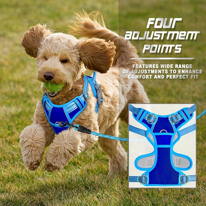 BARKBAY No Pull Dog Harness Front Clip Heavy Duty Reflective Easy Control Handle for Large Dog Walking(Sapphire Blue & Blue,S)