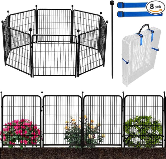 Doorless 54in(H) Garden Fence Animal Barrier, 8 Panels Total 17.7 Ft(L) Outdoor Dog Fence, Black Metal Dog Fences for The Yard, Temporary Fencing