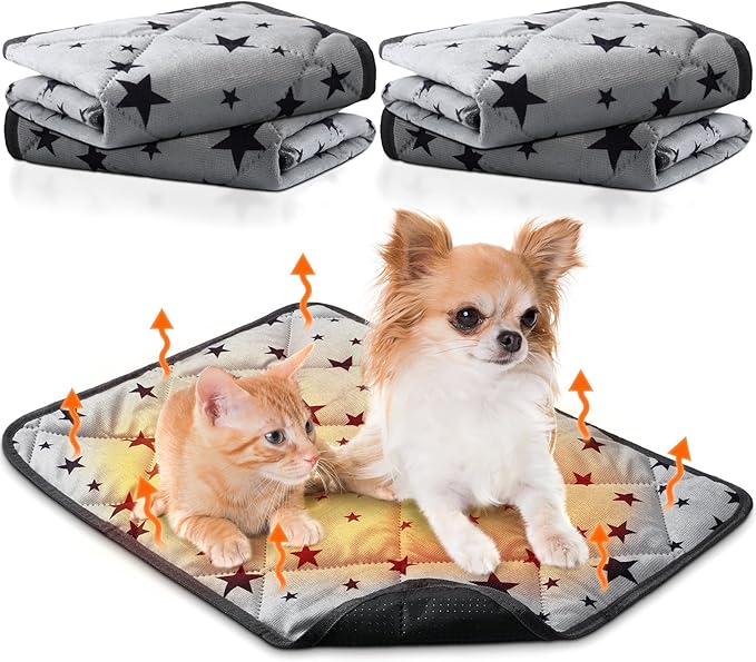 Namalu 4 Pack Self Warming Cat Bed Self Heating Cat Mat Star Pattern Soft Dog Crate Pad Thermal Pet Mat Anti Slip Kennel Dog Washable Warming Bed for Outdoor Indoor(24 x 35 Inch,Gray)