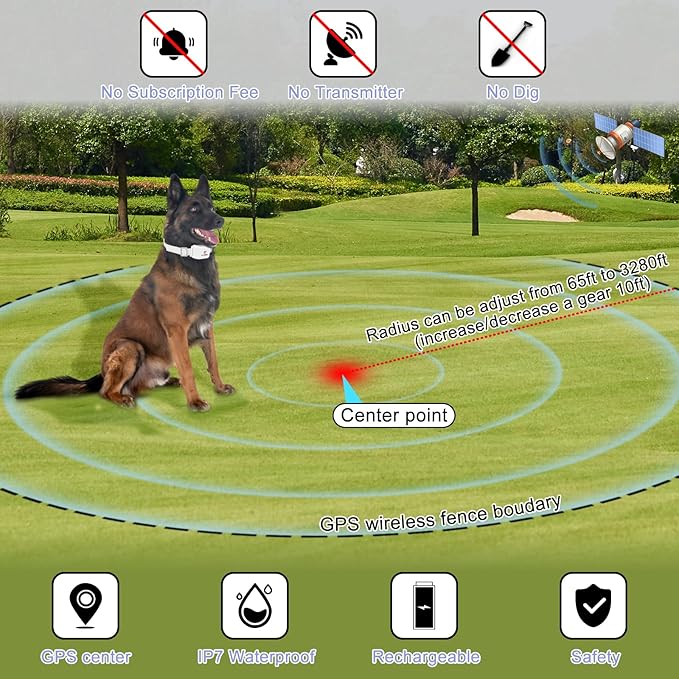 E-FENCE 3-in-1 GPS Dog Tracker/Training Collar/Electronic Fence Wireless Electric Collar Fence for Dogs,Pet Containment System,Adjustable Irregular Boundary,Outdoor Use Only