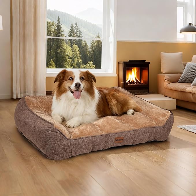 Orthopedic Dog Bed for Large Dogs - Waterproof Memory Foam Dog Couch Bed with Sides, Pet Beds with Washable Cover & Non-Slip Bottom, Brown, 38x28 Inch
