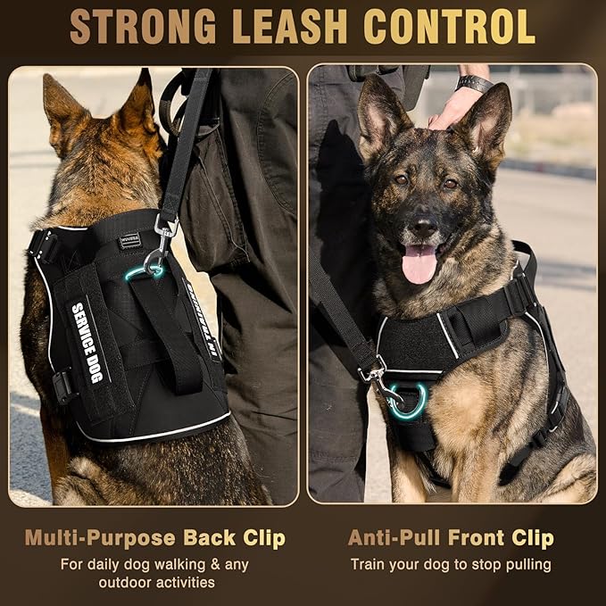 WINSEE Tactical Dog Harness for Large Dog, Heavy Duty Service Dog MOLLE Vest with 10 Pet Patches, No Pull Military Working Vest for Training Hunting Walking