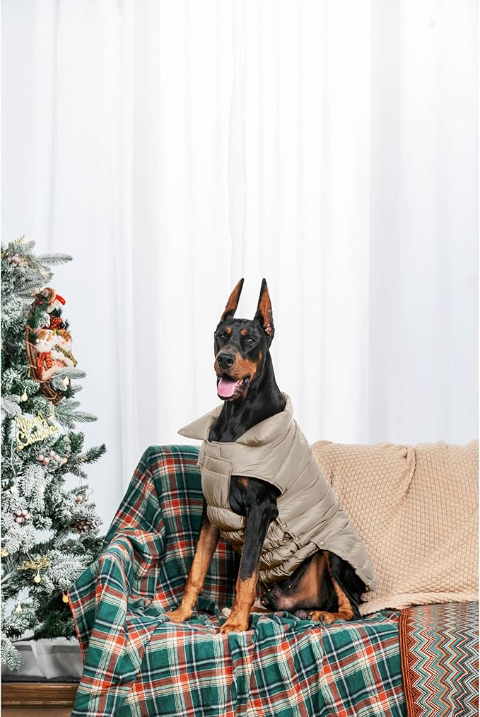 SPACE LION Dog Puffer Jacket, Down Winter Coat, Durable Outdoor Coat for Cold and Windy Conditions, Lightweight & Adjustable Fit Coats for Large Dogs, (Camel, Size24/2XL)