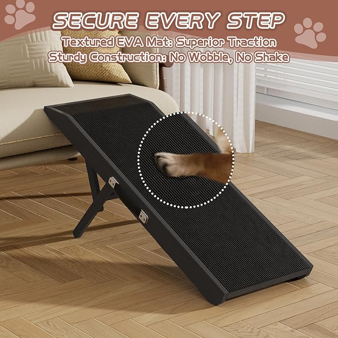 Dog Ramp for Couch, Dog Bed Ramp for Small Dogs, 4-Level Adjustable (8.6"-20.9") Foldable Pet Ramp, Wide Non-Slip EVA Surface with Glow Strips, Solid Birchwood 200Lbs