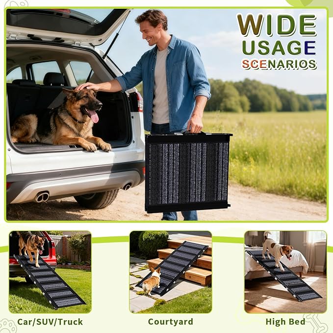 Dog Ramp for Car, SUV & Truck - Portable Pet Ramp Steps with Anti-Slip Ladder Non-Slip Surface, Extra Wide Steps for Large Dog Up to 250LBS, 55" L x 17.3" W Surface for SUV, Truck, Bed, Couch