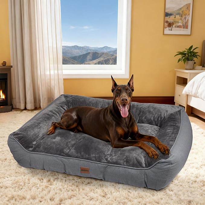 Orthopedic Dog Bed for Extra Large Dogs - Waterproof Memory Foam Dog Couch Bed with Sides, Pet Beds with Washable Cover & Non-Slip Bottom, Grey, 48x35 Inch