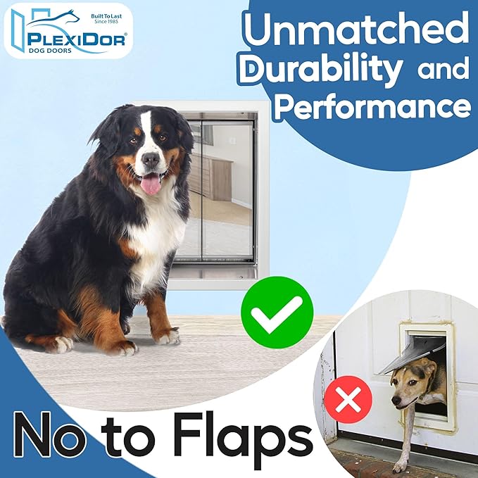 Plexidor Performance Pet Doors for Cats and Dogs - Wall Mount Pet Door with Lock and Key - Energy Efficient - White (Large Plus)