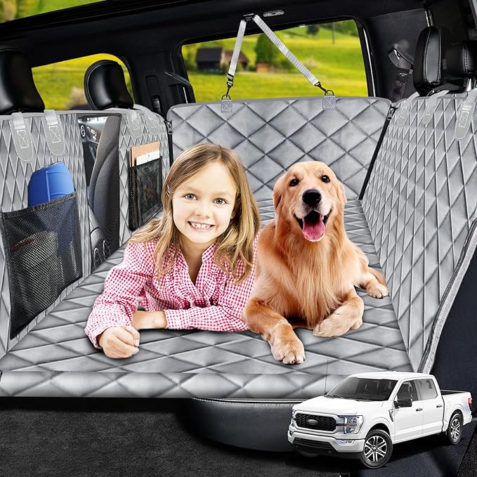 URPOWER XL Dog Back Seat Extender for Crew Cab Truck, Hard Bottom Dog Car Seat Cover Waterproof Dogs Car Hammock Pet Backseat Bed, Pet Truck Accessories for F150 / RAM 1500/ Tundra Crew Cab