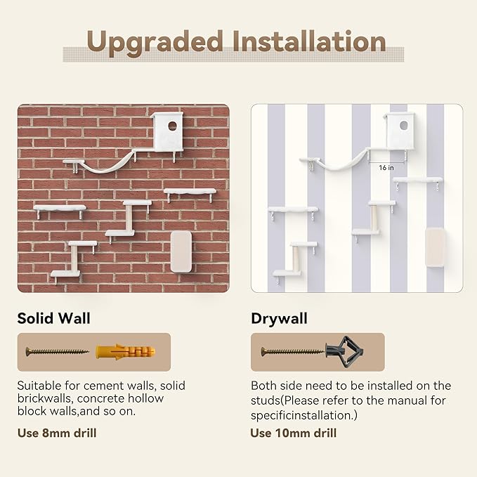 6-in-1 Cat Wall Shelves, Wall-Mounted Cat Furniture for Indoor Kittens, Modern Floating Shelves with Scratching Posts, Bed, Perch, Bridge, Condo, Steps and Scratcher, Space-Saving Gym, Black