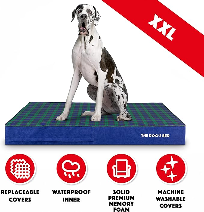 The Dog’s Bed Orthopedic Memory Foam Dog Bed XXL Black Watch Tartan, Pain Relief for Arthritis, Hip & Elbow Dysplasia, Post Surgery, Lameness Supportive, Waterproof Washable Cover, Veterinary Approved