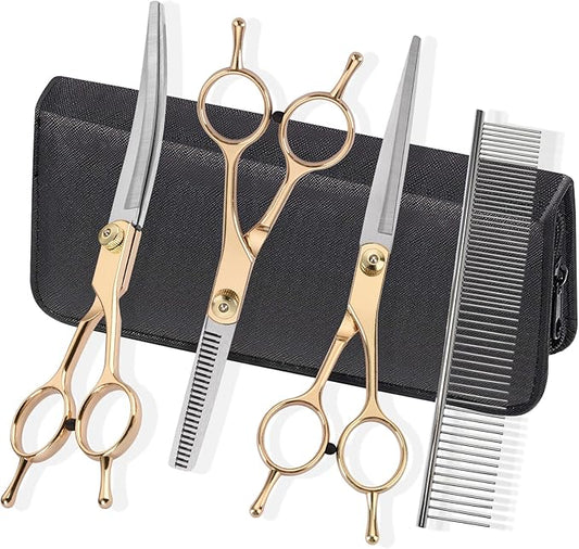 Fcysy Dog Grooming Kit - Hair Scissors Thinning Shears Set for Dogs & Cats