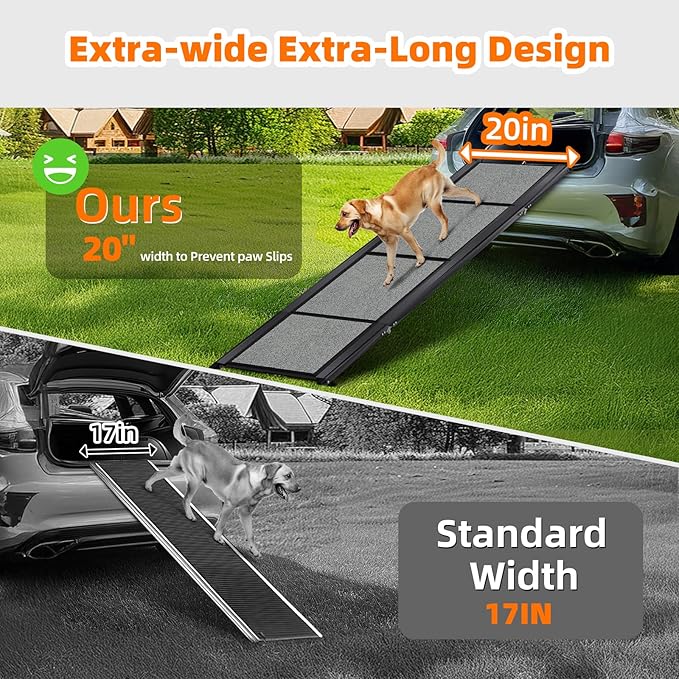 Dog Ramp for Car 𝟕𝟏”𝐱𝟐𝟎” Large Folding Pet Stair Ramps for Truck, SUV, with Non-Slip Surface, Up to 250LBS, Outdoor Dog Car Ramp for Medium & Large Dogs, Portable Pet Steps