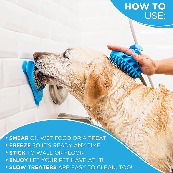 Aquapaw Dog Licking Mat - Suction Slow Feeder & Feeding Mat - Bath Toy Dispenser for Dog Bath Toys & Grooming Treats - Grooming Lick Pad for Peanut Butter Treat & Shower Snack Holder - Blue