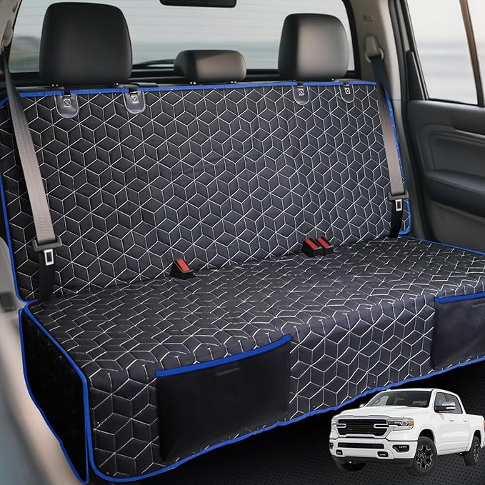 Back Seat Cover for Dogs, Washable Bench Seat Covers for Trucks,Dog Car Seat Covers for Ford f150/Ram1500/Nissan Frontier/Toyota Tacoma/GMC Canyon/Silverado (Blue)