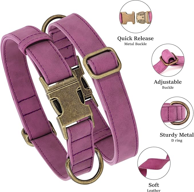 Didog Soft PU Leather Dog Collar, Stylish Quick Released Dog Collars for Small Dogs, Easy Clean Adjustable Pet Collar for Daily Walking, Purple, S Fit 10-16" Neck
