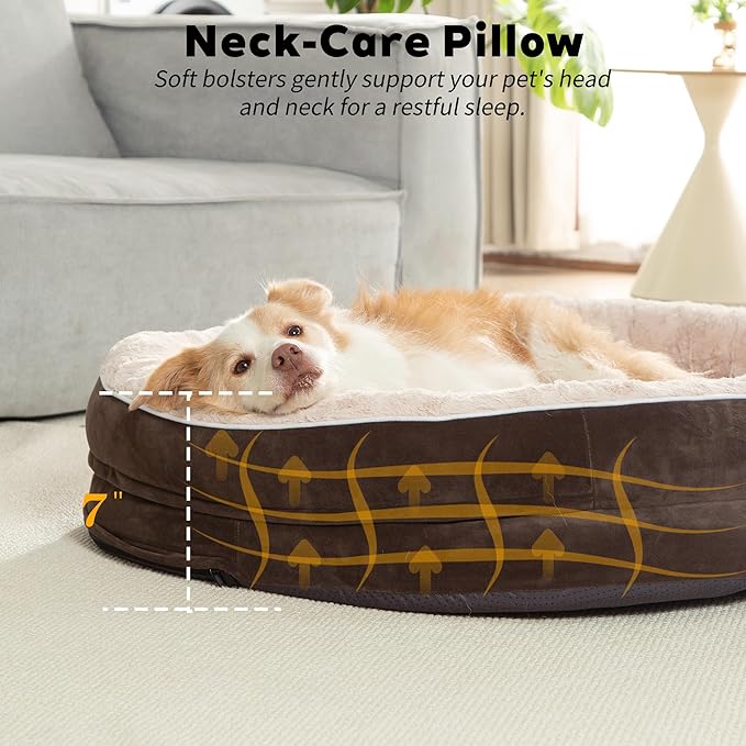 Orthopedic Dog Bed Couch for Large Sized Pets with Egg Foam Support, Four-Sided Bolster Cushions, Soft Tear-Resistant Fabric, and Removable Machine Washable Plush Cover