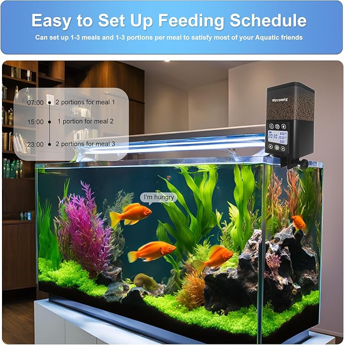 Automatic Fish Feeder for Aquarium - Fish Feeder Automatic Dispenser with Timer, LCD Display, Precision Feeding, Auto Fish Food Vacation Feeder for Fish Tank Accessories, USB Rechargeable