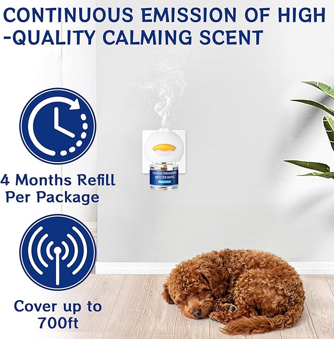 6-in-1 Dog Calming Pheromone Diffuser (2 Plug in + 4 Refills), Relief Anxiety, Storm Stress & Indoor Behavior Support, 120-Day Long Lasting Refill, Natural Odorless Safe Formula