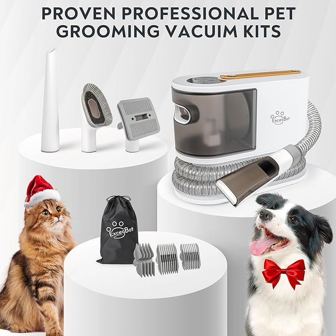 Pet Grooming Vacuum for Dogs & Cats, 12kPa Strong Suction, ≤50dB Quiet, 2L Dust Cup, 5-in-1 Grooming Kit with Ceramic Clippers, 6 Guide Combs, Vacuum for Shedding & Long-Haired Breeds