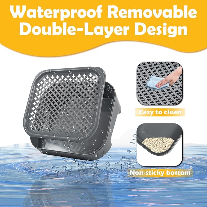 SpaceTime Elevated Cat Litter Mat for Litter Box,Trapping Litter Ramp/Steps for Floor Indoor,Washable Easy Cleaning Cat Pad with Filter Function,Suitable for Kitty & Senior Cats (Deep Grey)