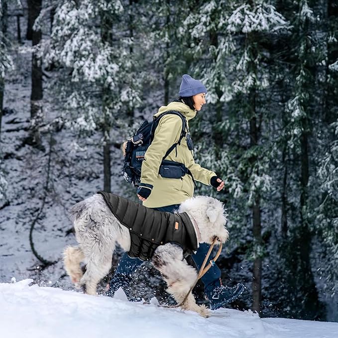 SPACE LION Dog Puffer Jacket, Down Winter Coat, Durable Outdoor Coat for Cold and Windy Conditions, Lightweight & Adjustable Fit Coats for Large Dogs, (Black, Size30/5XL)