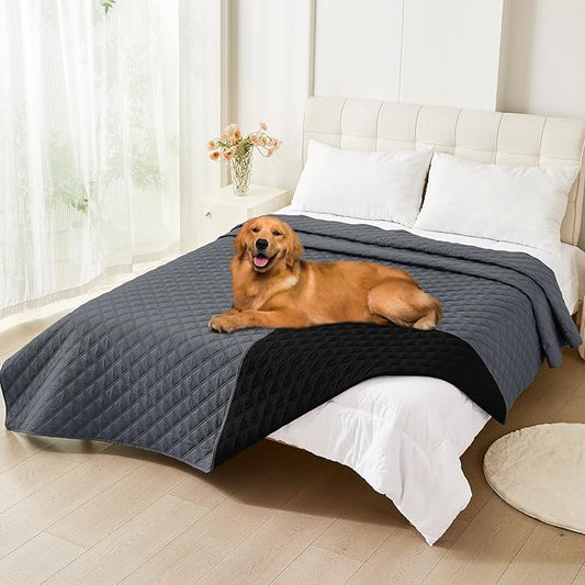 Smiry Waterproof Dog Bed Cover Pet Blanket, Soft Washable Dog Blanket for Furniture Bed Couch Sofa Reversible, Checkered (82"x120", Dark Grey/Black)