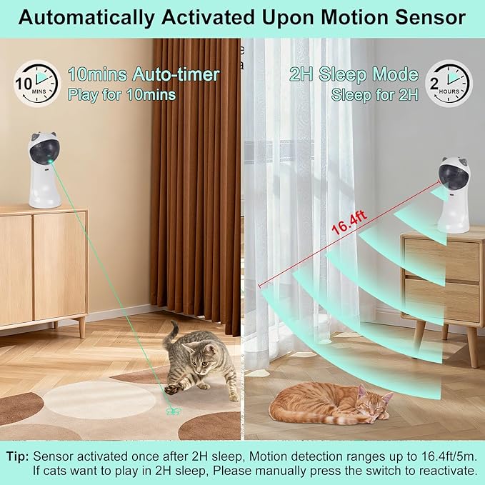 TBTeek Cat Toy Motion-Activated, Green Light, Rechargeable, Automatic Cat Toy with Rotating Red Light, 4 Speed Modes for Indoor Cats, Kittens & Dogs