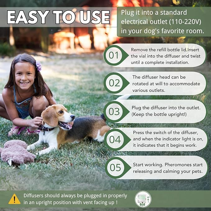 Calming Diffuser for Dog, Pheromone Plug-in Set (2 Diffusers & 6 Refill 48ml) for Dog Anxiety Relief, Reduces Barking, Aggression, Destructive Behavior, Fireworks Fear, 180-Day Dogs Calming Diffuser