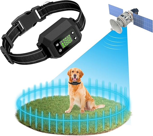 GPS Dog Collar Fence System, Fenceless Rechargeable Wireless Dog Fence for Yard, 30-1000ft Range, 3 Modes, GPS Shock Collar for Dogs with Boundary Training System, No Wire Needed, Easy Setup