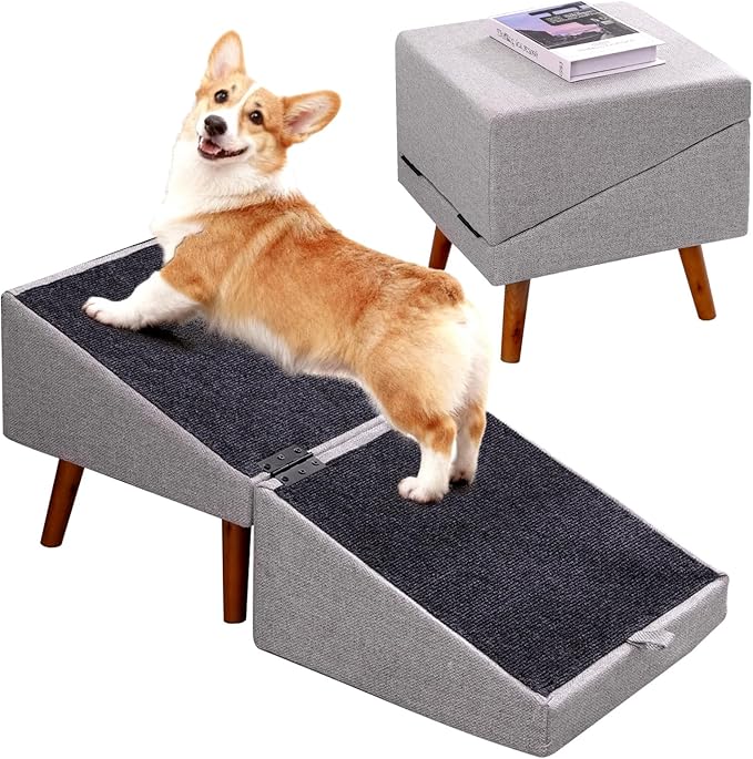 Dog Ramp for Couch and Bed, Dog Stairs for Small Dogs and Cats, Foldable Pet Steps for Medium Senior Dogs and Puppy, Split Ottoman Design Pet Ramp (Light Grey)