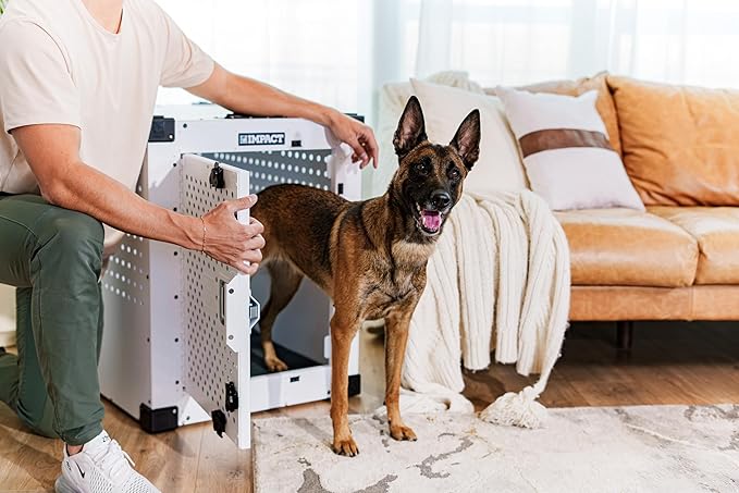 Impact Indestructible High Anxiety Dog Crate for Extra Large Dogs - Heavy Duty Escape Proof Indoor Dog Kennel with Powder-Coated Aluminum - Ideal for Escape Artists (Gray 40"+ (40.5"L x 27.5"W x 34"H)
