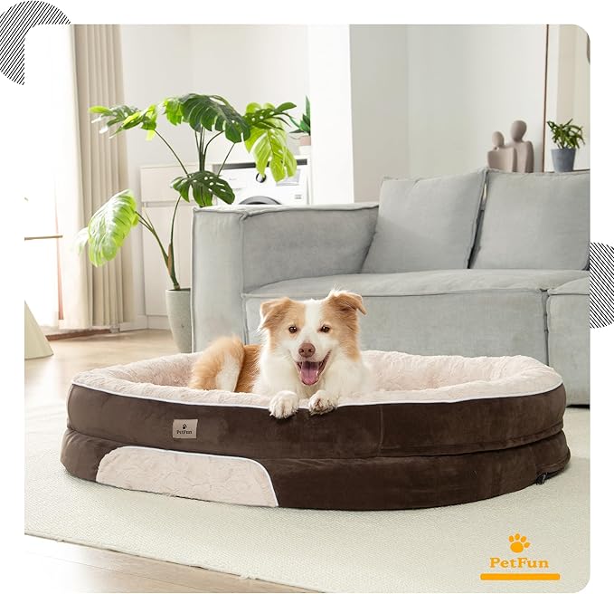 Orthopedic Dog Bed Couch for Large Sized Pets with Egg Foam Support, Four-Sided Bolster Cushions, Soft Tear-Resistant Fabric, and Removable Machine Washable Plush Cover