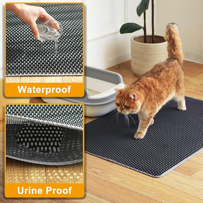 Cat Litter Mat Litter Trapping Mat,Cat Litter Box Mat for Floor 32"x22", 2 Layer Llitterbox Mats for Pet kitty,Litter Rug Catcher,Waterproof Urine Proof, Clean Easily, Collapsable, Medium